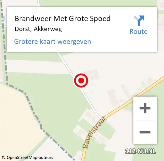 Locatie op kaart van de 112 melding: Brandweer Met Grote Spoed Naar Dorst, Akkerweg op 16 mei 2022 15:51