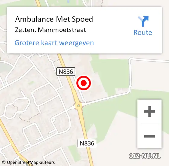 Locatie op kaart van de 112 melding: Ambulance Met Spoed Naar Zetten, Mammoetstraat op 16 mei 2022 15:59