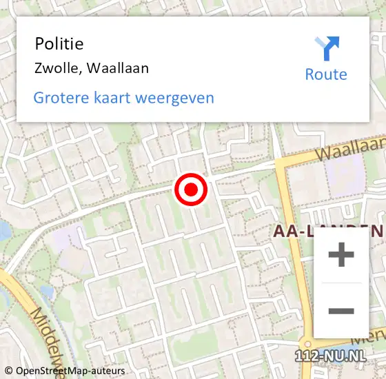 Locatie op kaart van de 112 melding: Politie Zwolle, Waallaan op 16 mei 2022 16:13