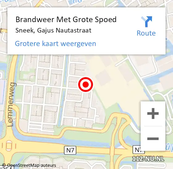 Locatie op kaart van de 112 melding: Brandweer Met Grote Spoed Naar Sneek, Gajus Nautastraat op 16 mei 2022 16:24