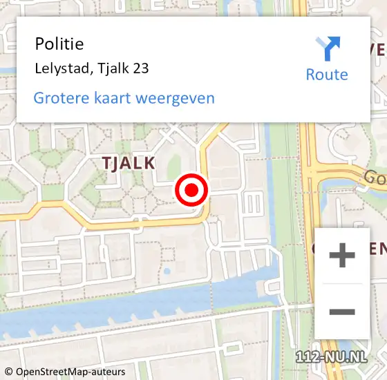 Locatie op kaart van de 112 melding: Politie Lelystad, Tjalk 23 op 16 mei 2022 16:33