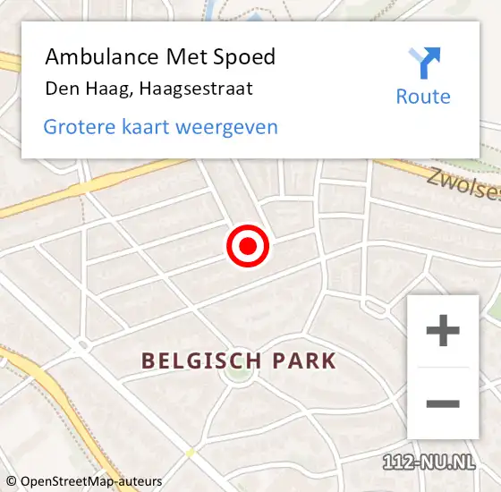 Locatie op kaart van de 112 melding: Ambulance Met Spoed Naar Den Haag, Haagsestraat op 16 mei 2022 16:53