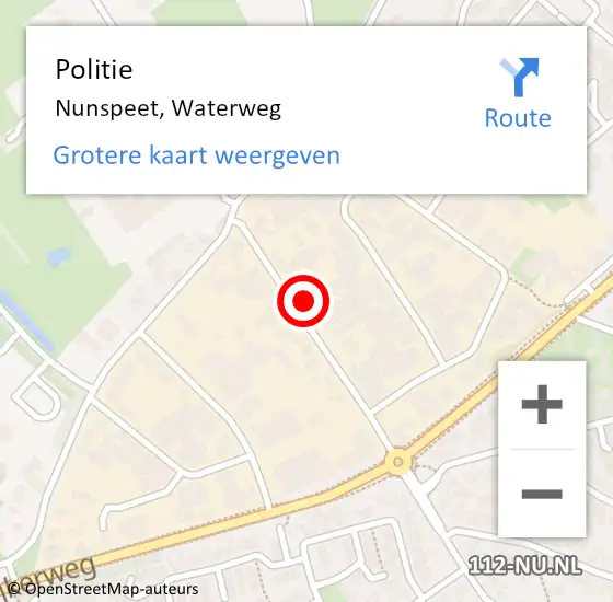 Locatie op kaart van de 112 melding: Politie Nunspeet, Waterweg op 16 mei 2022 16:57