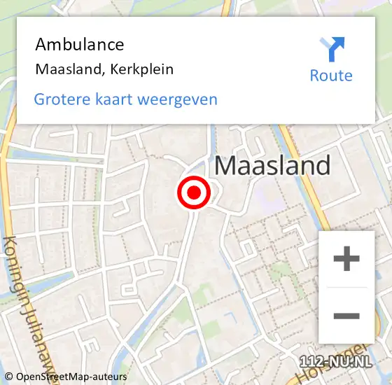 Locatie op kaart van de 112 melding: Ambulance Maasland, Kerkplein op 17 juli 2014 14:16