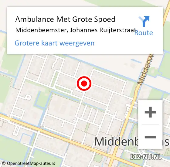 Locatie op kaart van de 112 melding: Ambulance Met Grote Spoed Naar Middenbeemster, Johannes Ruijterstraat op 16 mei 2022 17:12