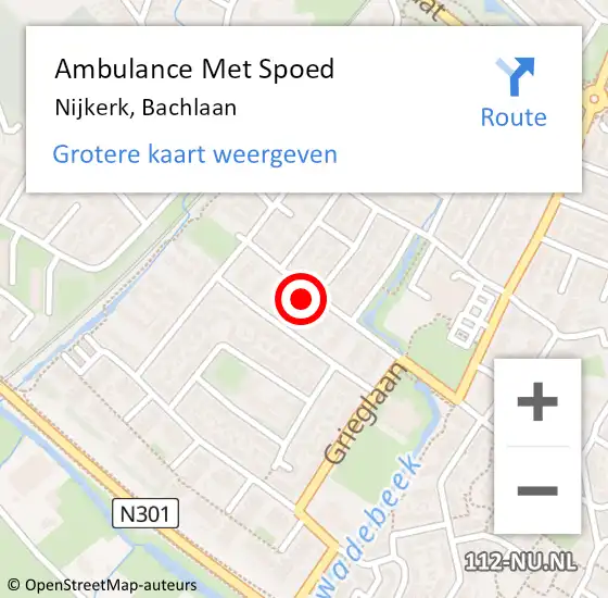 Locatie op kaart van de 112 melding: Ambulance Met Spoed Naar Nijkerk, Bachlaan op 16 mei 2022 17:22