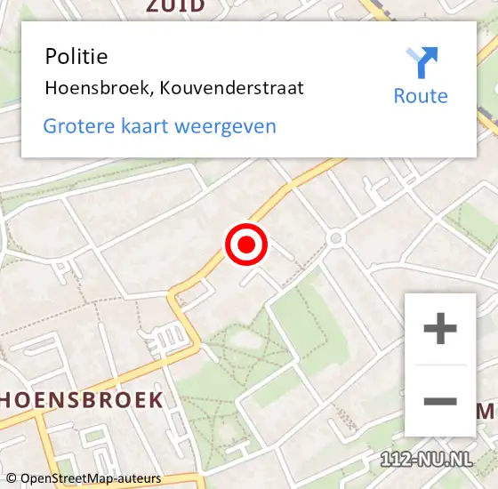 Locatie op kaart van de 112 melding: Politie Hoensbroek, Kouvenderstraat op 16 mei 2022 17:23