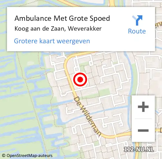 Locatie op kaart van de 112 melding: Ambulance Met Grote Spoed Naar Koog aan de Zaan, Weverakker op 16 mei 2022 17:32