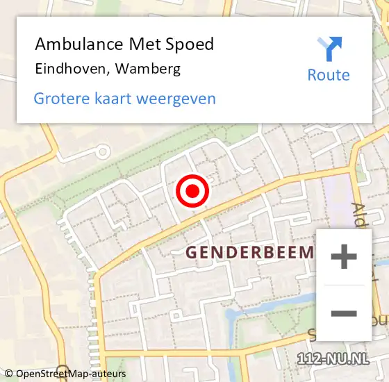 Locatie op kaart van de 112 melding: Ambulance Met Spoed Naar Eindhoven, Wamberg op 17 juli 2014 14:19