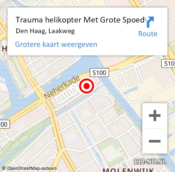 Locatie op kaart van de 112 melding: Trauma helikopter Met Grote Spoed Naar Den Haag, Laakweg op 16 mei 2022 17:41