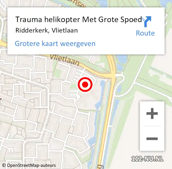 Locatie op kaart van de 112 melding: Trauma helikopter Met Grote Spoed Naar Ridderkerk, Vlietlaan op 16 mei 2022 17:54