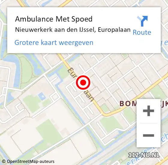 Locatie op kaart van de 112 melding: Ambulance Met Spoed Naar Nieuwerkerk aan den IJssel, Europalaan op 16 mei 2022 17:55