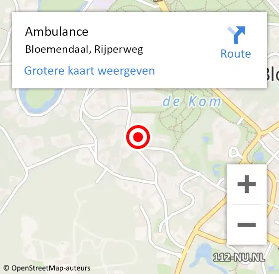 Locatie op kaart van de 112 melding: Ambulance Bloemendaal, Rijperweg op 16 mei 2022 18:01