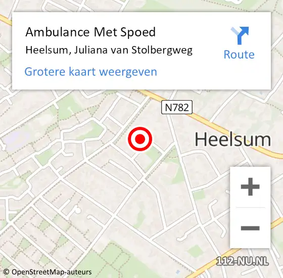 Locatie op kaart van de 112 melding: Ambulance Met Spoed Naar Heelsum, Juliana van Stolbergweg op 16 mei 2022 18:10