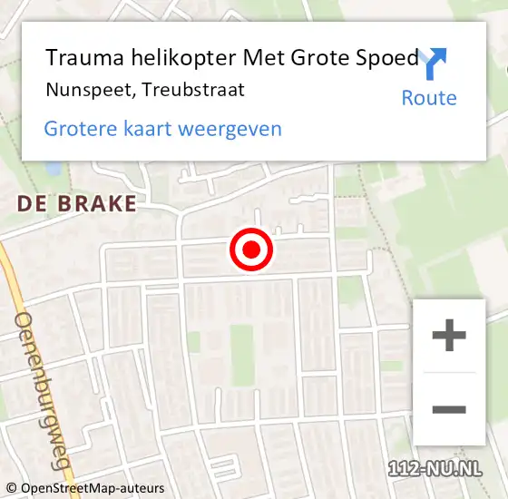 Locatie op kaart van de 112 melding: Trauma helikopter Met Grote Spoed Naar Nunspeet, Treubstraat op 16 mei 2022 18:16