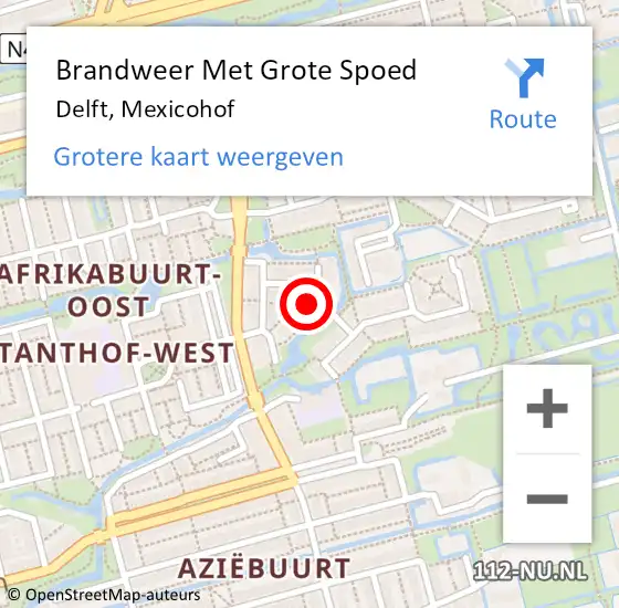 Locatie op kaart van de 112 melding: Brandweer Met Grote Spoed Naar Delft, Mexicohof op 16 mei 2022 18:29