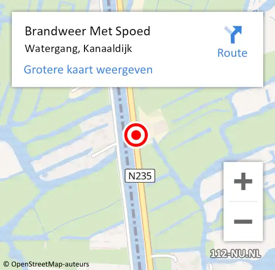 Locatie op kaart van de 112 melding: Brandweer Met Spoed Naar Watergang, Kanaaldijk op 17 juli 2014 14:23