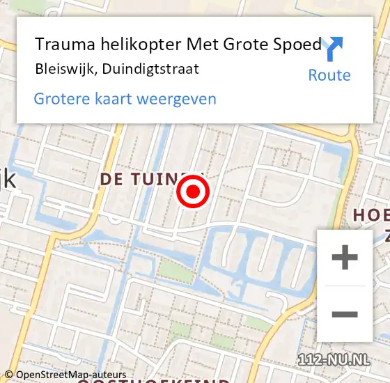 Locatie op kaart van de 112 melding: Trauma helikopter Met Grote Spoed Naar Bleiswijk, Duindigtstraat op 16 mei 2022 18:44