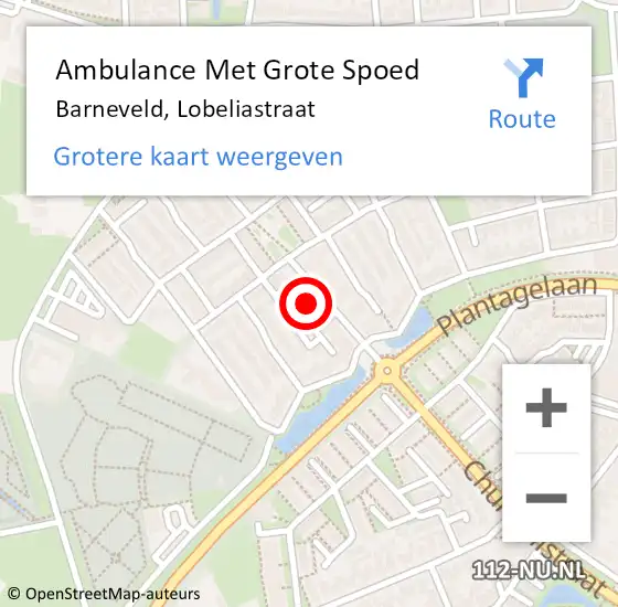 Locatie op kaart van de 112 melding: Ambulance Met Grote Spoed Naar Barneveld, Lobeliastraat op 16 mei 2022 19:06