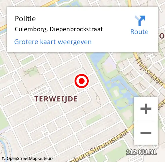 Locatie op kaart van de 112 melding: Politie Culemborg, Diepenbrockstraat op 16 mei 2022 19:14