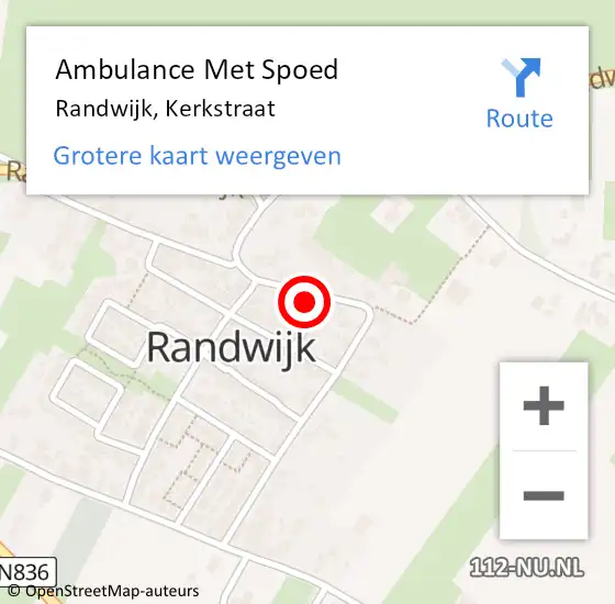 Locatie op kaart van de 112 melding: Ambulance Met Spoed Naar Randwijk, Kerkstraat op 16 mei 2022 19:47