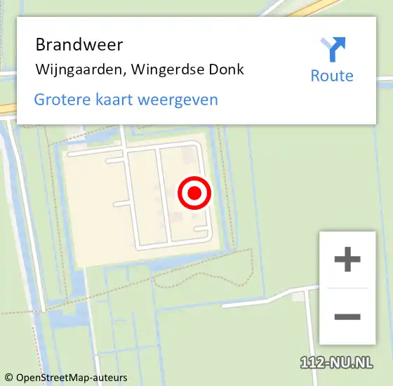 Locatie op kaart van de 112 melding: Brandweer Wijngaarden, Wingerdse Donk op 16 mei 2022 19:49