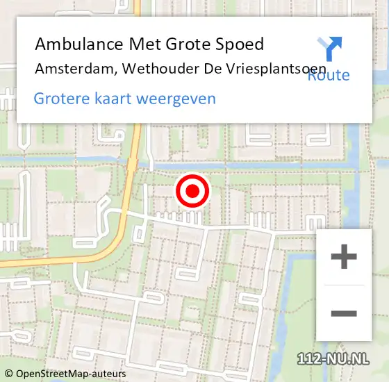 Locatie op kaart van de 112 melding: Ambulance Met Grote Spoed Naar Amsterdam-Zuidoost, Wethouder De Vriesplantsoen op 16 mei 2022 19:58