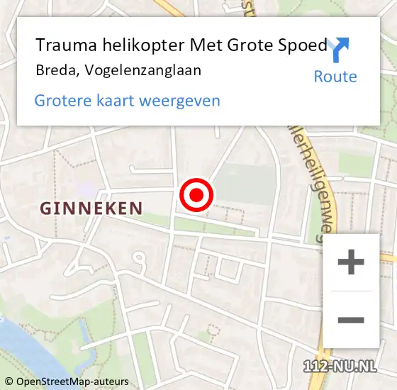 Locatie op kaart van de 112 melding: Trauma helikopter Met Grote Spoed Naar Breda, Vogelenzanglaan op 16 mei 2022 20:27