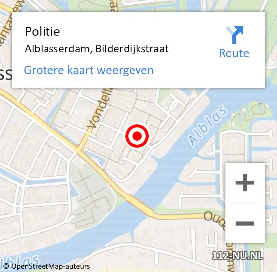 Locatie op kaart van de 112 melding: Politie Alblasserdam, Bilderdijkstraat op 16 mei 2022 20:30