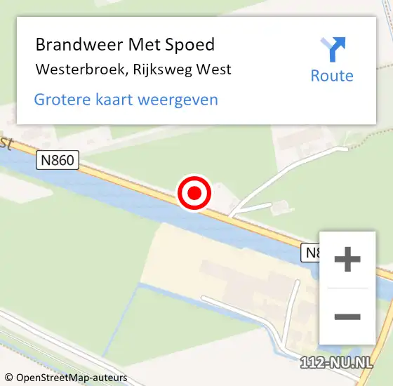 Locatie op kaart van de 112 melding: Brandweer Met Spoed Naar Westerbroek, Rijksweg West op 16 mei 2022 20:44