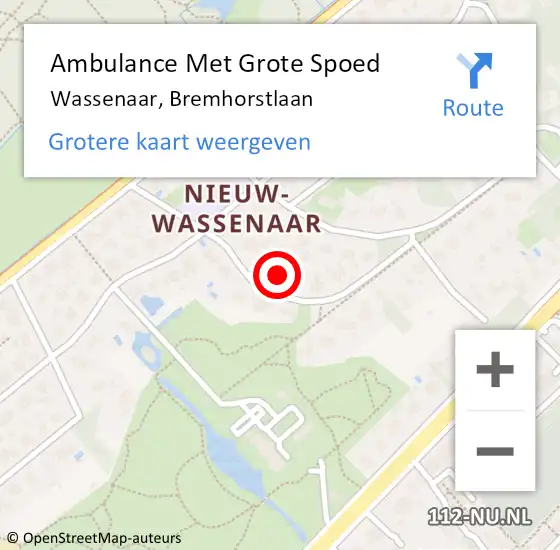 Locatie op kaart van de 112 melding: Ambulance Met Grote Spoed Naar Wassenaar, Bremhorstlaan op 16 mei 2022 20:50