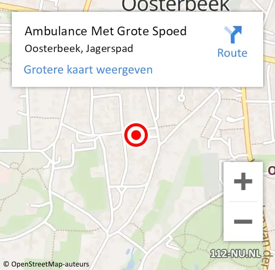 Locatie op kaart van de 112 melding: Ambulance Met Grote Spoed Naar Oosterbeek, Jagerspad op 16 mei 2022 21:09