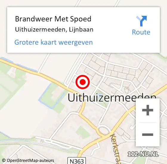 Locatie op kaart van de 112 melding: Brandweer Met Spoed Naar Uithuizermeeden, Lijnbaan op 16 mei 2022 21:38