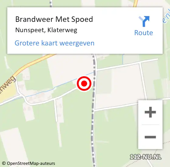 Locatie op kaart van de 112 melding: Brandweer Met Spoed Naar Nunspeet, Klaterweg op 16 mei 2022 21:56