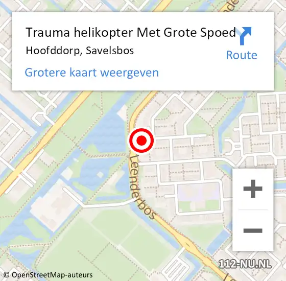 Locatie op kaart van de 112 melding: Trauma helikopter Met Grote Spoed Naar Hoofddorp, Savelsbos op 16 mei 2022 22:25