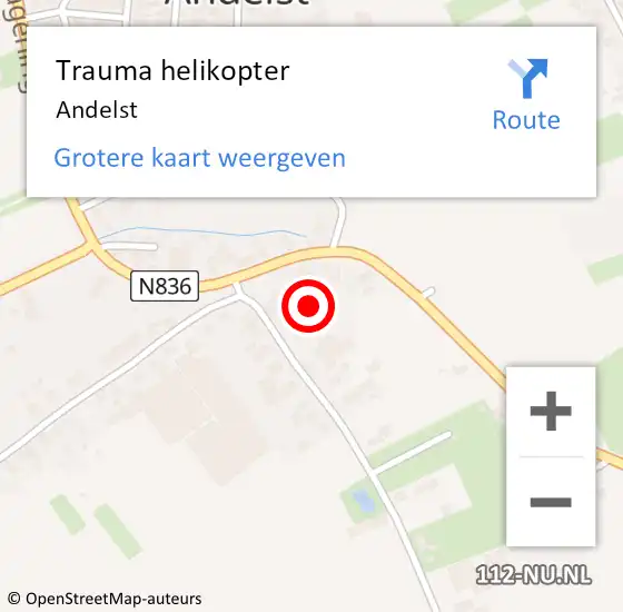 Locatie op kaart van de 112 melding: Trauma helikopter Andelst op 16 mei 2022 22:38