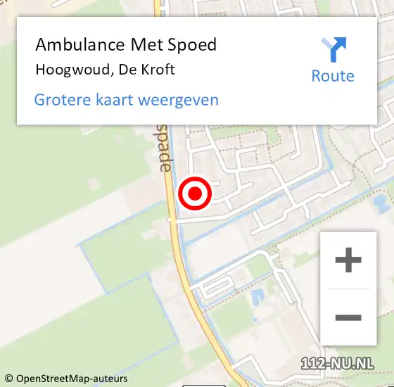 Locatie op kaart van de 112 melding: Ambulance Met Spoed Naar Hoogwoud, De Kroft op 16 mei 2022 22:53
