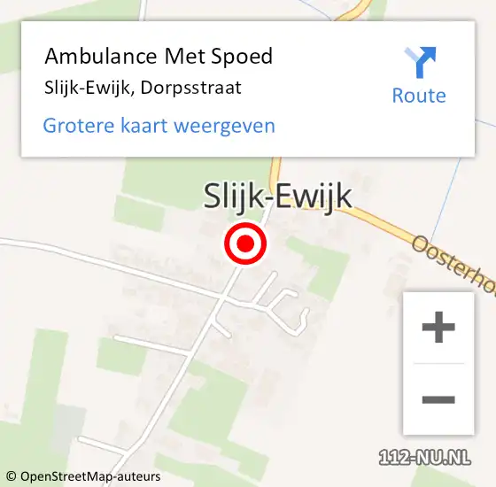 Locatie op kaart van de 112 melding: Ambulance Met Spoed Naar Slijk-Ewijk, Dorpsstraat op 16 mei 2022 23:07