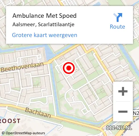 Locatie op kaart van de 112 melding: Ambulance Met Spoed Naar Aalsmeer, Scarlattilaantje op 16 mei 2022 23:12