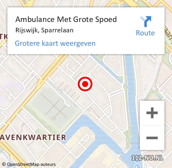 Locatie op kaart van de 112 melding: Ambulance Met Grote Spoed Naar Rijswijk, Sparrelaan op 16 mei 2022 23:32