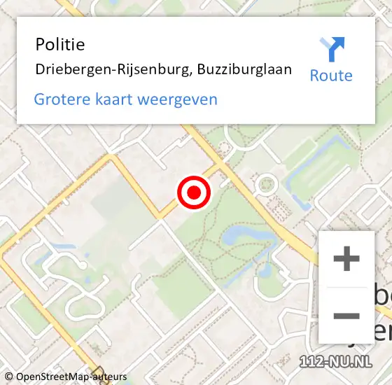 Locatie op kaart van de 112 melding: Politie Driebergen-Rijsenburg, Buzziburglaan op 17 mei 2022 00:31