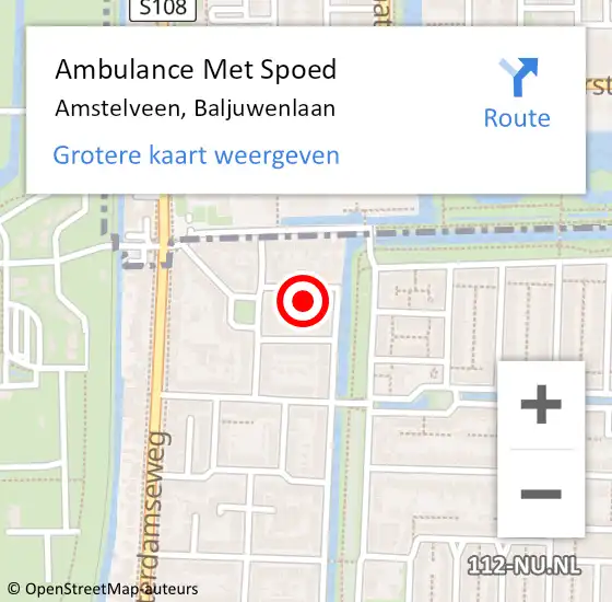 Locatie op kaart van de 112 melding: Ambulance Met Spoed Naar Amstelveen, Baljuwenlaan op 17 mei 2022 00:39