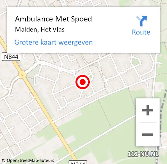 Locatie op kaart van de 112 melding: Ambulance Met Spoed Naar Malden, Het Vlas op 17 juli 2014 14:46