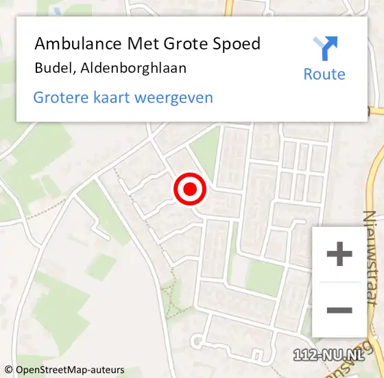 Locatie op kaart van de 112 melding: Ambulance Met Grote Spoed Naar Budel, Aldenborghlaan op 17 mei 2022 02:46