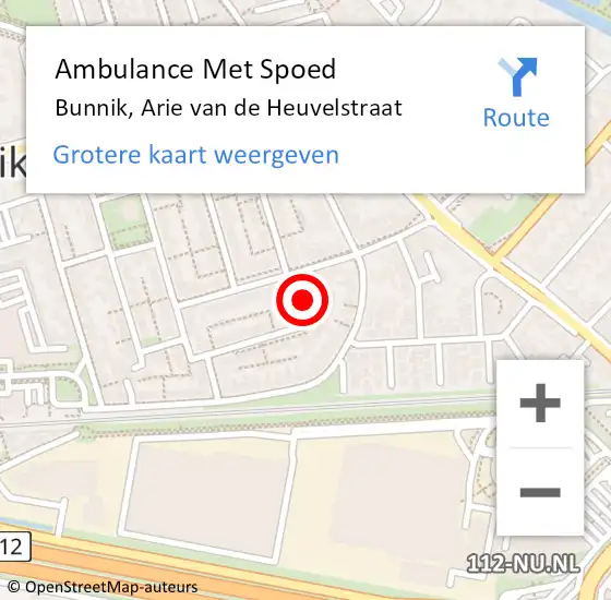 Locatie op kaart van de 112 melding: Ambulance Met Spoed Naar Bunnik, Arie van de Heuvelstraat op 17 juli 2014 14:47