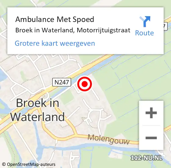 Locatie op kaart van de 112 melding: Ambulance Met Spoed Naar Broek in Waterland, Motorrijtuigstraat op 17 mei 2022 03:35