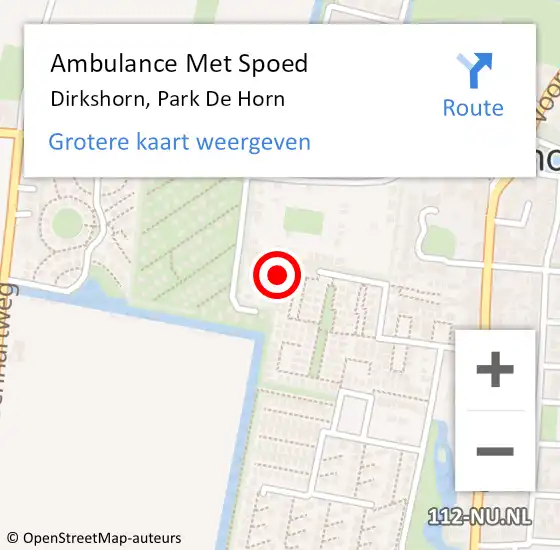 Locatie op kaart van de 112 melding: Ambulance Met Spoed Naar Dirkshorn, Park De Horn op 17 mei 2022 03:47