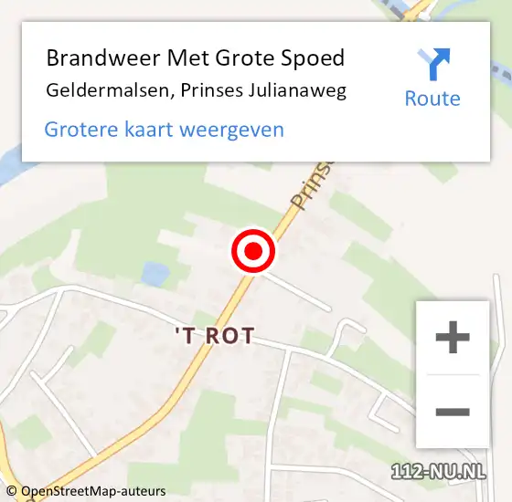 Locatie op kaart van de 112 melding: Brandweer Met Grote Spoed Naar Geldermalsen, Prinses Julianaweg op 17 mei 2022 05:49