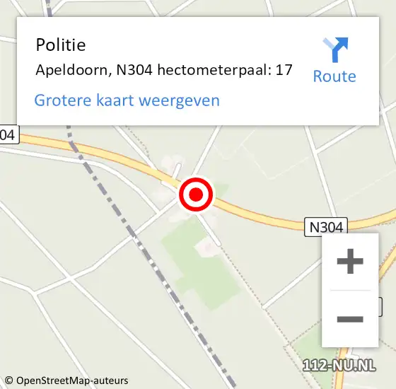 Locatie op kaart van de 112 melding: Politie Apeldoorn, N304 hectometerpaal: 17 op 17 mei 2022 06:05