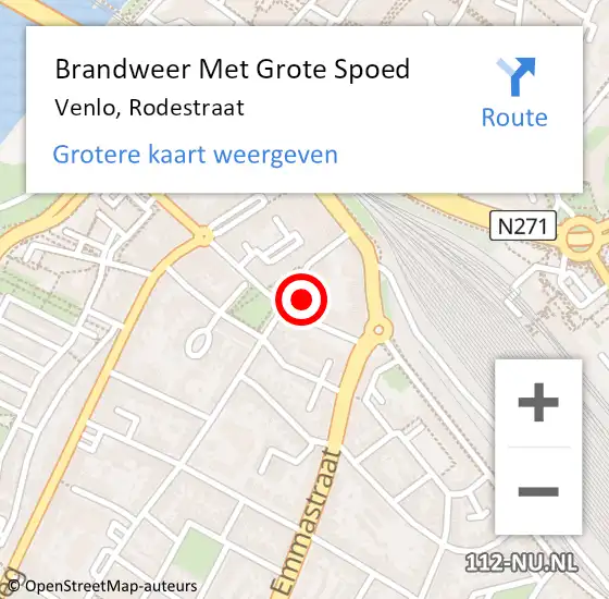 Locatie op kaart van de 112 melding: Brandweer Met Grote Spoed Naar Venlo, Rodestraat op 17 mei 2022 06:14